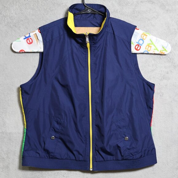 Lauren Ralph Lauren Vest Womens XL Navy Yellow Reversible Colorblock Zip Pockets - Picture 1 of 11